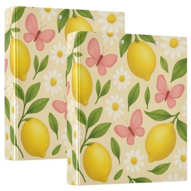 Imagem de 3 fichários personalizados de margaridas brancas e limões amarelos 3 cm comporta 200 folhas, 3 pastas de anéis, fichário de escritório de 31,5 x 27 x 6 cm, pacote com 2