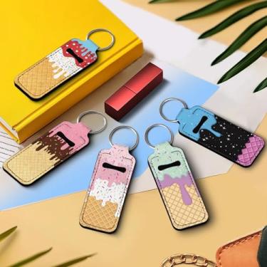 Imagem de Suporte de batom com laço – chaveiro de protetor labial portátil, capa impermeável para uso ao ar livre, trabalho, fácil de transportar e limpar, Sorvete, tamanho �nico