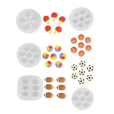Imagem de Liiaiyter 5 moldes de silicone para bola esportiva, moldes de resina para decoração de bolo de chocolate – moldes de futebol, basquete, rúgbi, vôlei, tênis de mesa para fondant, doces, artesanato DIY