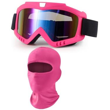 Imagem de immoono Óculos de corrida Dirt Bike com balaclava, motocicleta, quadriciclo, equitação, esqui, óculos de corrida à prova de vento (armação rosa, lentes coloridas)