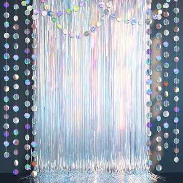Imagem de Cheerland Cortina de fundo iridescente de tinsel circular, guirlanda, holográfica, decorações de festa, discoteca, aniversário, casamento, formatura, Natal, Ano Novo, EID Ramadã Frozen Theme Party