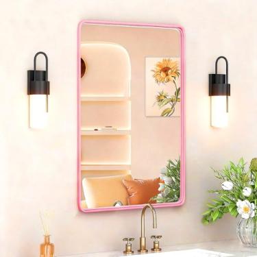 Imagem de YYXW Espelhos de banheiro de 71 cm C x 61 cm L para pia, espelho emoldurado fino verde escovado, espelho de banheiro para parede, espelhos de penteadeira, espelho de parede de vidro temperado HD