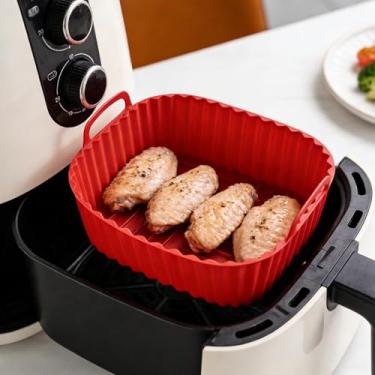 Imagem de Cesta de silicone para fritadeira de ar quadrada de 17 cm - assadeira antiaderente resistente ao calor com alças, forma de bolo reutilizável e segura para lava-louças para fritadeira a ar, forno