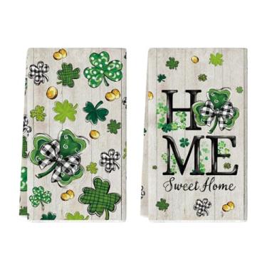 Imagem de Artoid Mode Wood Clover Shamrock St. Patrick's Day panos de prato de cozinha, 45,7 x 66 cm, casa de fazenda, férias, primavera, decoração, limpeza, conjunto de 2