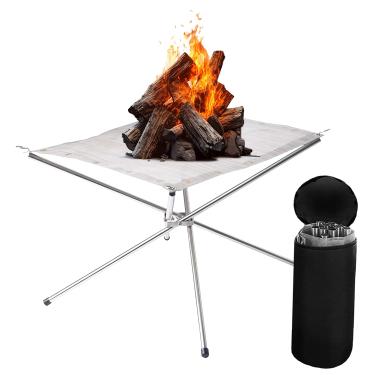 Imagem de Fogueira portátil para acampamento de 56 cm, fogueira dobrável de malha de aço inoxidável, fogueira para uso ao ar livre, lareira dobrável para quintal, pátio e jardim (bolsa de transporte incluída)