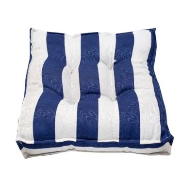 Imagem de Almofada Futon 45x45 Colorida para Assento e Decoração Sala Quarto Escritório (Listrado Azul)