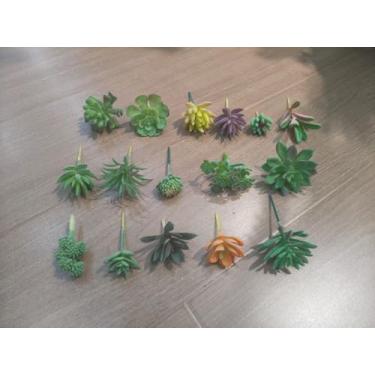 Imagem de DECOROUS Suculentas artificiais – Pacote com 16 – Mini suculentas falsas – Conjunto de suculentas falsas pequenas sem vaso para decoração de casa e escritório – Plantas suculentas realistas, palhetas