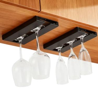 Imagem de SIMVE Suporte para copos de vinho embaixo do armário ou prateleira, conjunto de 2 suportes de taças de metal, cabide de armazenamento de secagem de vidro de alumínio à prova de ferrugem, organizador