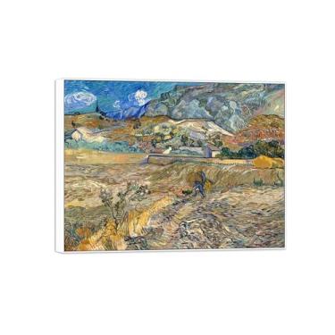 Imagem de Vincent van Gogh Famosa pintura em tela de arte de parede pronta para pendurar. Campo com camponês. Imagem em moldura branca para decoração de sala de estar 90 x 117 cm 35 x 46 pol