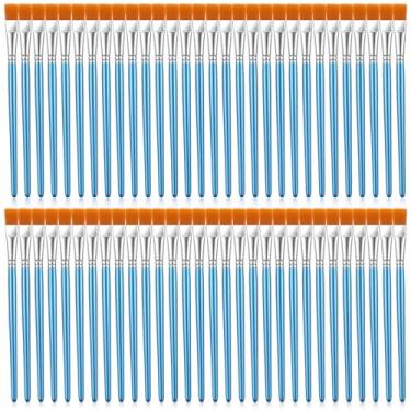 Imagem de Hpmjz 60 pincéis planos de 1/5.1 cm para pintura acrílica, pincéis de cabelo de nylon sintético, pincel de pintura a granel com cabo de madeira para pintura a óleo, aquarela e arte corporal
