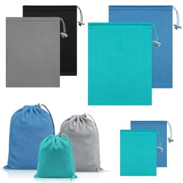 Imagem de Hillban 6 sacos de armazenamento de brinquedos com cordão de microfibra organizador de brinquedos leve bolsa de presente multiuso dobrável sacos de viagem para mulheres e homens, 3 tamanhos (MGG, azul