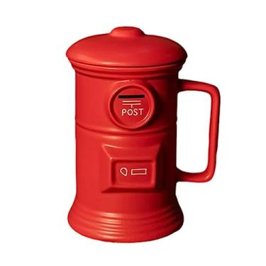 Imagem de Conjunto de canecas criativas portáteis de cerâmica com tampa e colher de canudo xícara de chá de escritório 500 ml linda