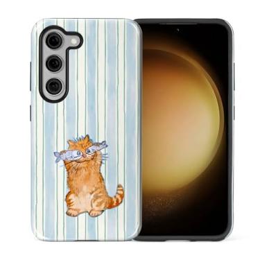 Imagem de Goodsprout Capa para Samsung Galaxy S23 FE, silicone TPU de camada dupla + policarbonato rígido, à prova de choque e resistente a arranhões Um gato travesso com listras azuis comendo peixe