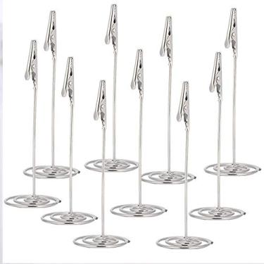 Imagem de Clipes de cartões de mesa de metal, premium, durável, elegante, prata, porta-cartões de visita, para escritório, casamento, decoração de casa, aço carbono, 10 peças, 11,5 cm