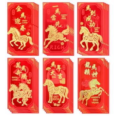 Imagem de Envelopes vermelhos de ano novo chinês, 24 envelopes de ano novo lunar | Envelope vermelho do ano do cavalo 2026 para suprimentos de festa de véspera de ano novo lunar (envelope B)
