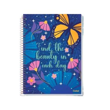 Imagem de Caderno Universitário Escolar Purpurina - Credeal 10 Matérias 160 Folhas - Coleção 2026 Borboleta Fofo Tamanho 20x27,5cm (Azul)