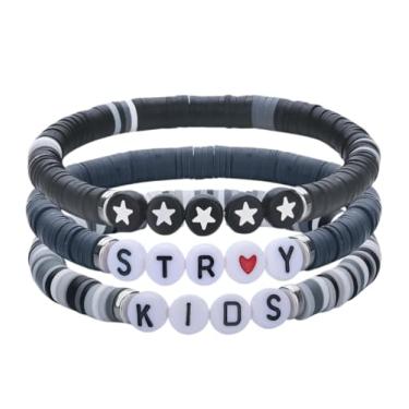 Imagem de Purple Myrtle Stray Kids STAY Conjunto de pulseiras com contas de leque, pulseiras elásticas empilháveis da amizade com estrelas, acessórios de concerto Kpop, conjunto de 3 peças