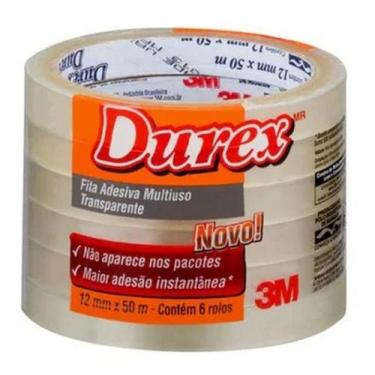 Imagem de Kit C/ 6 Fita Adesiva Durex Transparente 12mm x50m 3M