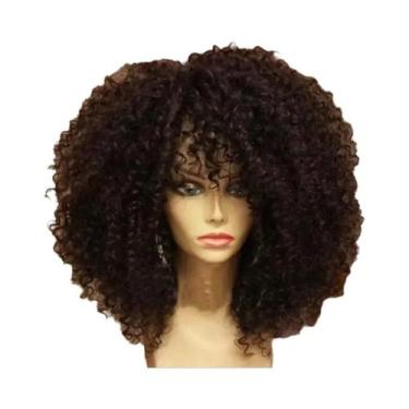 Imagem de Peruca Sintética Afro Kinky Cacheada De 16 Polegadas Com Franja, Macia