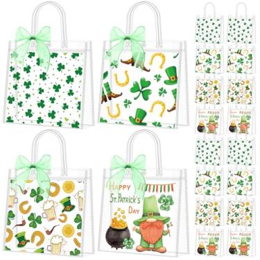 Imagem de Kolldenn 48 peças de sacos de presente de PVC transparente para Dia de São Patrício com fita de alça reutilizável trevo gnomo guloseimas sacolas a granel para trevos de férias irlandeses suprimentos