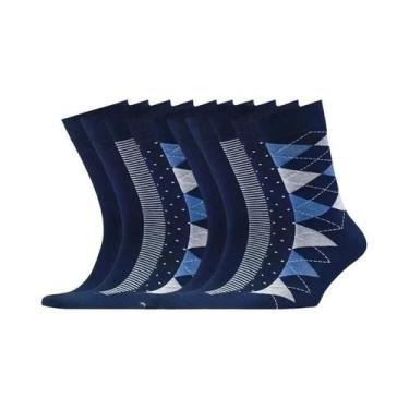 Imagem de Meias Masculinas Azuis Em Formato De Losango Para Negócios, Cano Médio