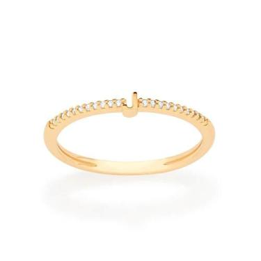 Imagem de Anel Rommanel Letras Folheado a Ouro com Zircônia 513071, Dourado, 16