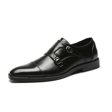 Imagem de Sapato social masculino de couro PU com tira dupla de monk, mocassim Oxford, Preto, 44