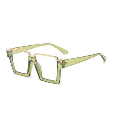 Imagem de HCHES Óculos de Sol Vintage de Armação Grande Feminino Luxo Masculino Punk Oversized Degradê (Verde)