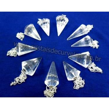 Imagem de 05 Pêndulo de Cristal Comum em Quartzo Lapidado Facetado - 5 Unidades 