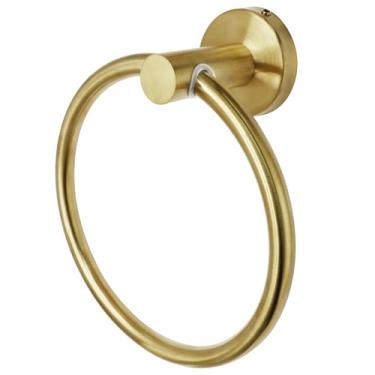 Imagem de PHITUODA Anel de toalha dourado escovado, suporte de toalha de mão de aço inoxidável moderno cabide redondo para banheiro montado na parede (pacote com 1)