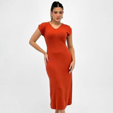 Imagem de Vestido Formitz Midi Canelado Manga Curta Feminino-Feminino