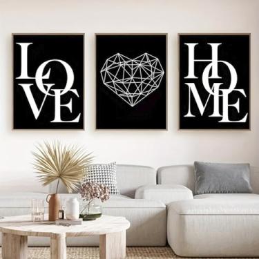 Imagem de 3 peças arte de parede em tela de amor escandinavo impressões em preto e branco sem moldura para sala de estar escritório decoração de apartamento. (Observação: moldura de foto não incluída), 20 x 30