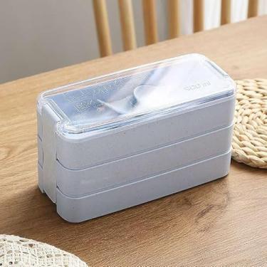 Imagem de Marmita 900ml 3 Andares Hermética com Talheres, Compartimentos Separados, Vedação para Transporte, Uso Diário, Ideal para Trabalho e Rotina, Apto para Micro-ondas (Azul)