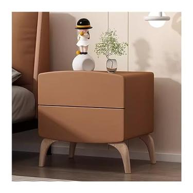 Imagem de Mesa de cabeceira simples de madeira organizador creme cor pura quarto armazenamento doméstico mesa de cabeceira grande capacidade gavetas duplas quarto (marrom terroso, médio)
