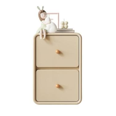 Imagem de Mesa de cabeceira cáqui de madeira pequena ultra estreita lateral com encaixe no armário de armazenamento para quarto (pequena)