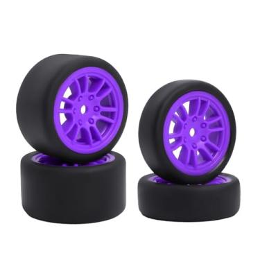 Imagem de 4PCS Finished Flat Running Drift Tires and Wheels 7MM Hexagon for 1/24 Losi Micro B Upgrades and 1/28 Losi Micro T Upgrades (b Purple)