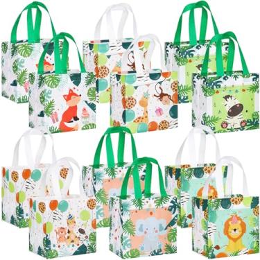 Imagem de Silkfly 18 peças de sacos de presente de animais safári não tecidos com alças tema safári selva, lembrancinhas de festa de aniversário