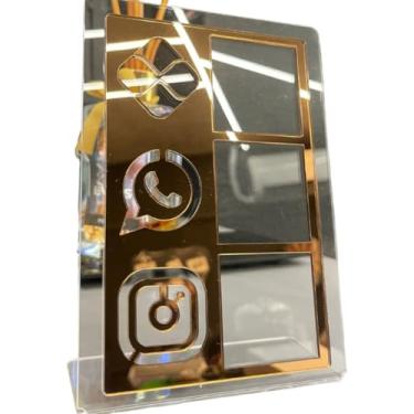 Imagem de Placa Display Acrílica 3 em Qr Code Mesa Balção Acrilico Loja Estabelecimento(Dourado)