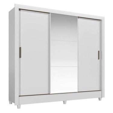 Imagem de Guarda Roupa Casal 3 Portas De Correr Com Pés E Espelho Italia Branco 