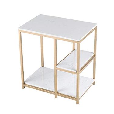 Imagem de Mesa lateral de sofá de 2 andares, mesa de centro de sala de estar, mesa de cabeceira de quarto, tampo de mesa de mármore, moldura de metal 60 x 40 x 65 cm (cor: A) (A)