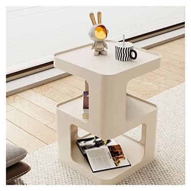 Imagem de x3anggyt5 Mesa de centro para sala de estar, mesa lateral quadrada moderna com prateleira de armazenamento, mesa de cabeceira com moldura de metal resistente, mesa lateral de 39,9 x 53,8 cm (bege)