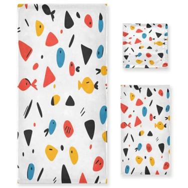 Imagem de xigua Conjunto de toalhas de banheiro de peixe de desenho animado absorvente macio 3 peças toalha de banho toalha de mão toalhas decorativas para banheiro, academia, hotel, praia, piscina