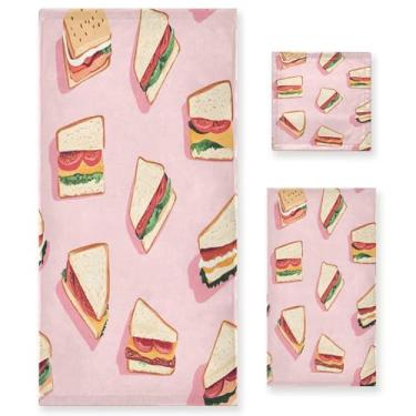 Imagem de xigua Conjunto de toalhas de banheiro padrão sanduíche absorvente macio 3 peças toalha de banho toalha de mão toalhas decorativas para banheiro, academia, hotel, praia, piscina