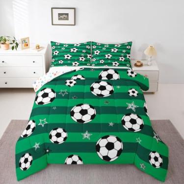 Imagem de jejeloiu Conjunto de edredom esportivo de rúgbi para todas as estações, com 1 fronha, jogo de bola de futebol, microfibra, roupa de cama de solteiro, para decoração de quarto, edredom respirável