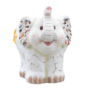 Imagem de YXCQHZM Figuras de decoração de animais de resina elefante vaso de flores decoração plantas vasos de flores estátua de decoração de jardim para decoração de casa (branco)