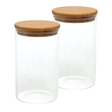 Imagem de Genérico, Kit 2 Pote de Vidro para Mantimentos 950ml com Tampa de Bambu Hermético Resistente Redondo