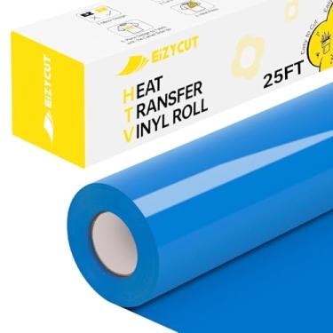 Imagem de Vinil de transferência de calor Blue HTV - Eizycut 30,5 cm x 25FT fácil de cortar e remover ervas daninhas azul céu ferro em rolo de vinil para camisetas, tecidos e projetos DIY, HTV durável