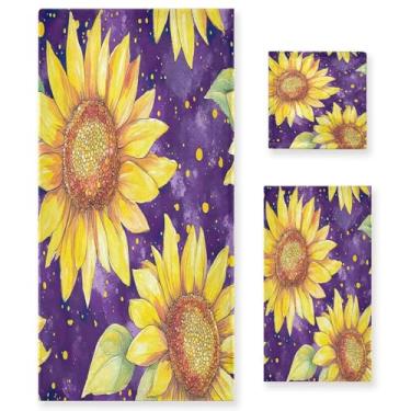 Imagem de xigua Conjunto de toalhas de banheiro girassóis macio absorvente 3 peças toalha de banho toalha de mão toalhas decorativas para banheiro, academia, hotel, praia, piscina