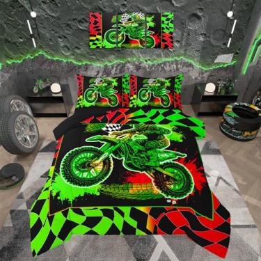 Imagem de Feelyou Jogo de cama Queen para meninos e meninas, motocross, esportes radicais, para decoração de quarto de meninos e meninas, edredom de motociclista