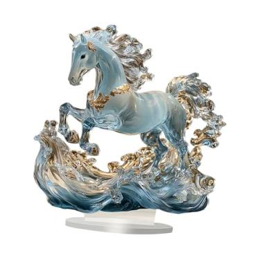 Imagem de Esquirla Ornamento de cavalo em acrílico 2D com base, placa decorativa criativa, placa plana, estatueta de cavalo para mesa de escritório, lareira ou, Style G